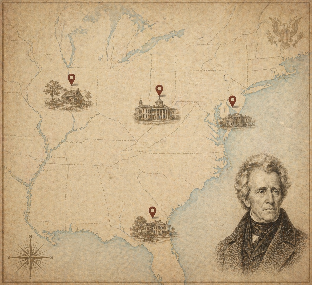 Key locations in Andrew Jackson's life