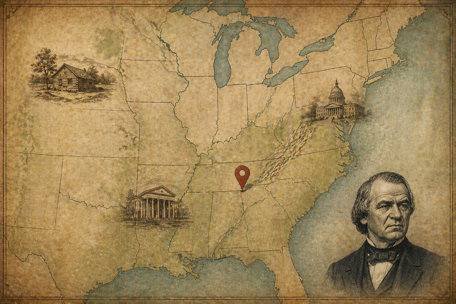 Key locations in Andrew Johnson's life