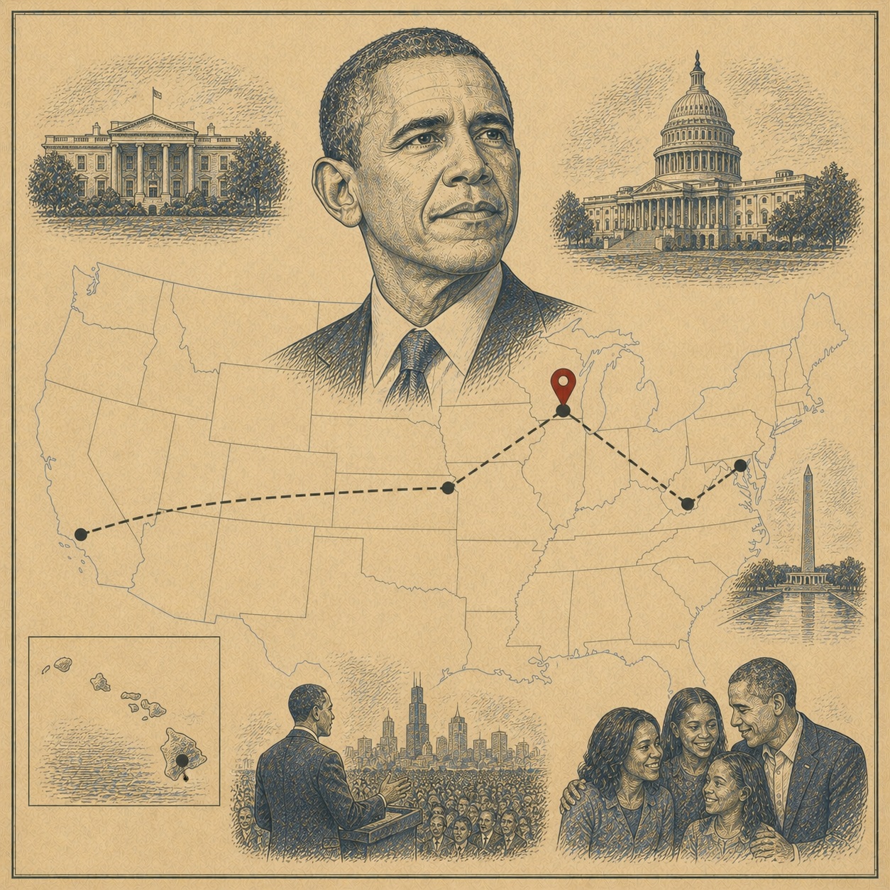 Key locations in Barack Obama's life