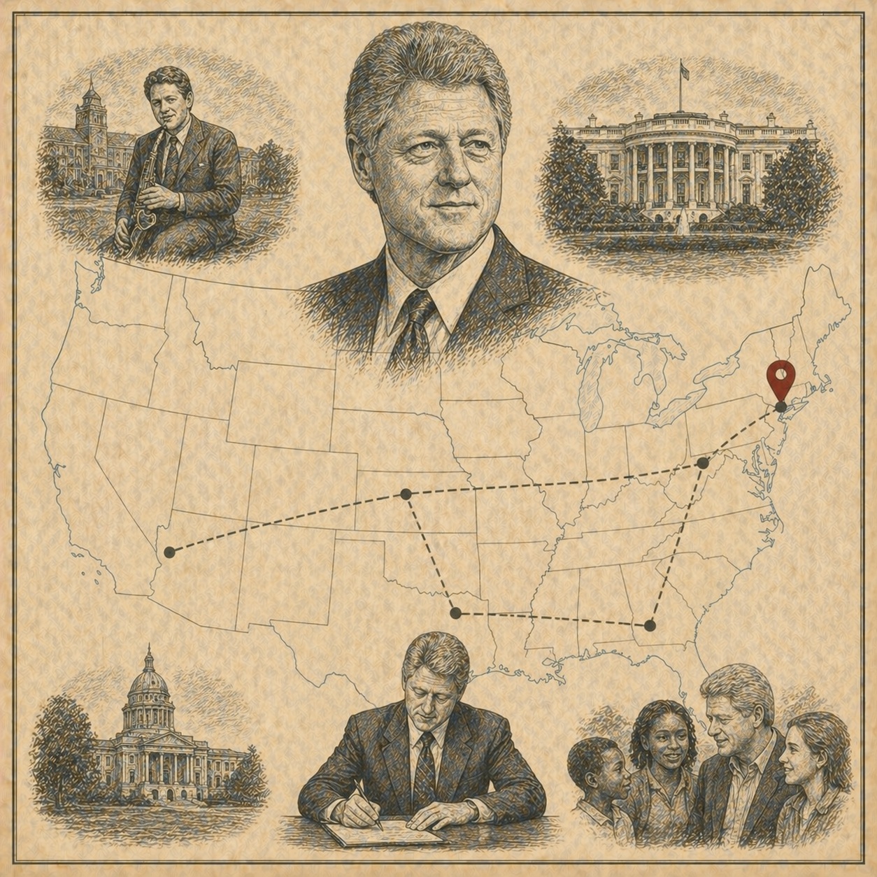 Key locations in Bill Clinton's life