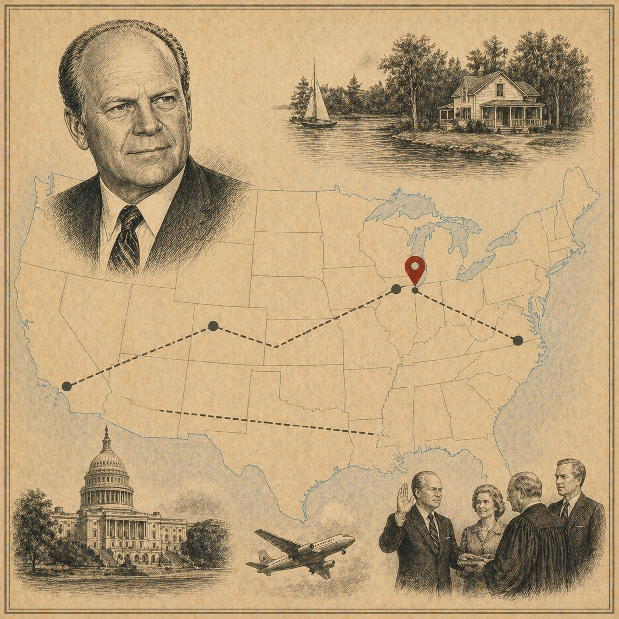 Key locations in Gerald Ford's life