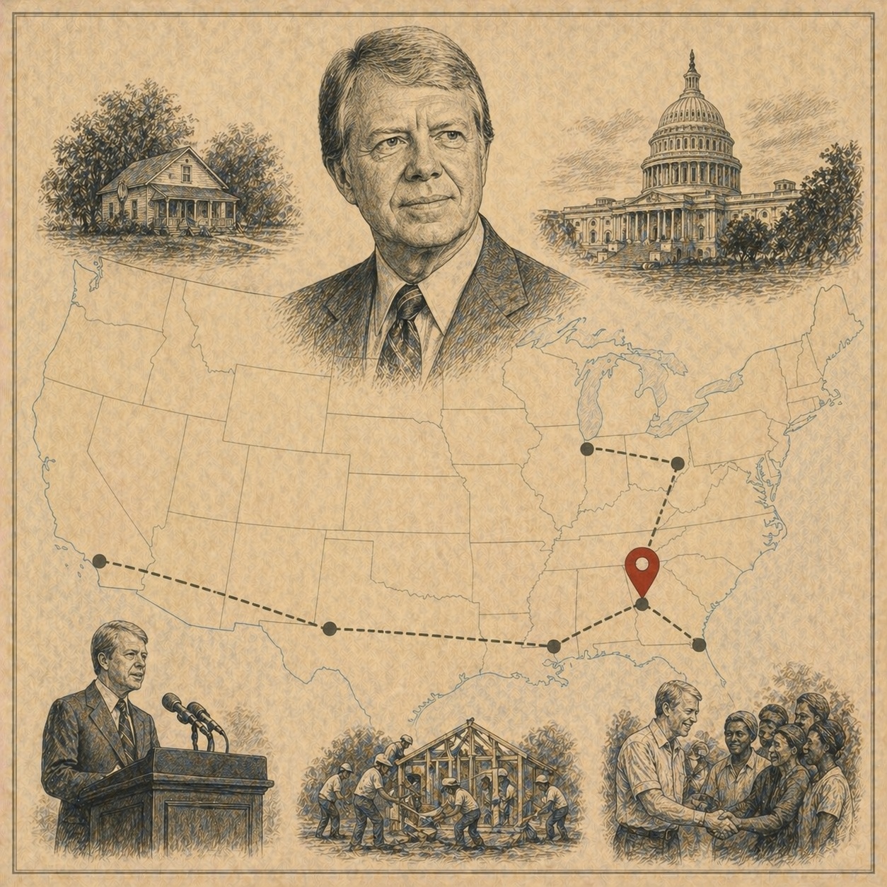 Key locations in Jimmy Carter's life