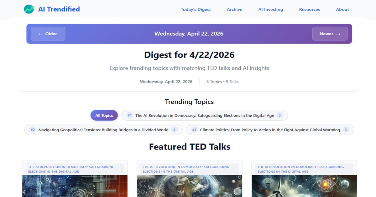 Screenshot of the home page for the AI Trendified website
