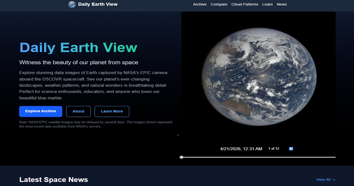 Screenshot of the home page for the Daily Earth View website