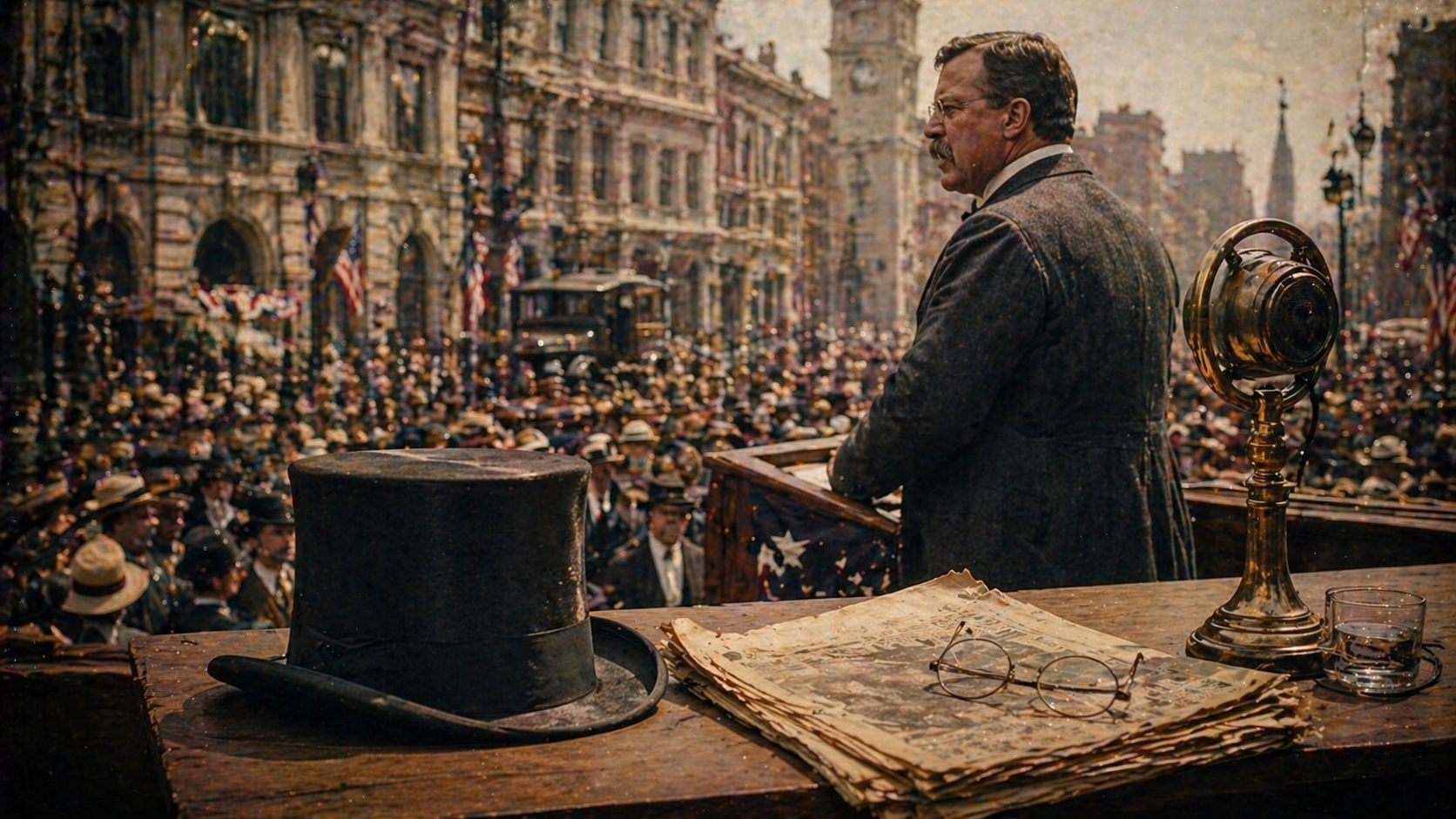 Historical illustration related to Attempted Assassination of Theodore Roosevelt.