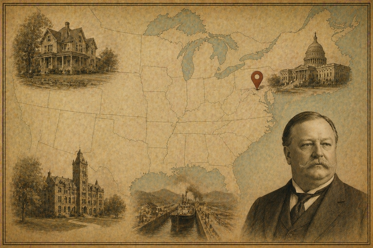 Key locations in William Howard Taft's life